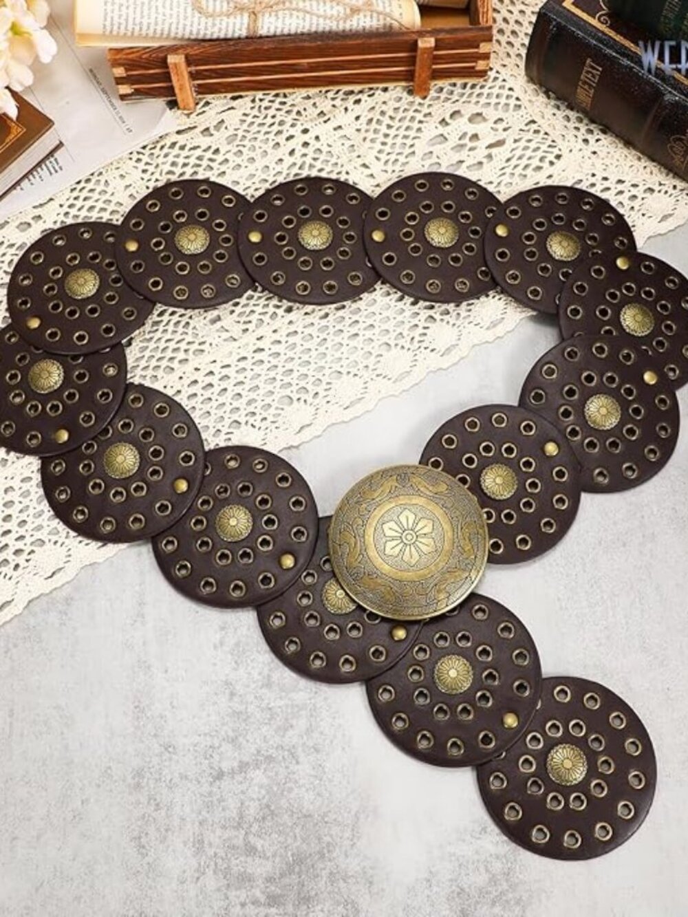 Women Wide Western Disc Belt Cowgirl Boho Leather Belt